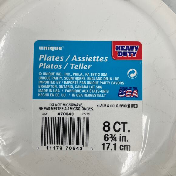 Unique Heavy Duty Gold Black Halloween Boo Spider Web Round Paper Party Plate - Picture 2 of 4